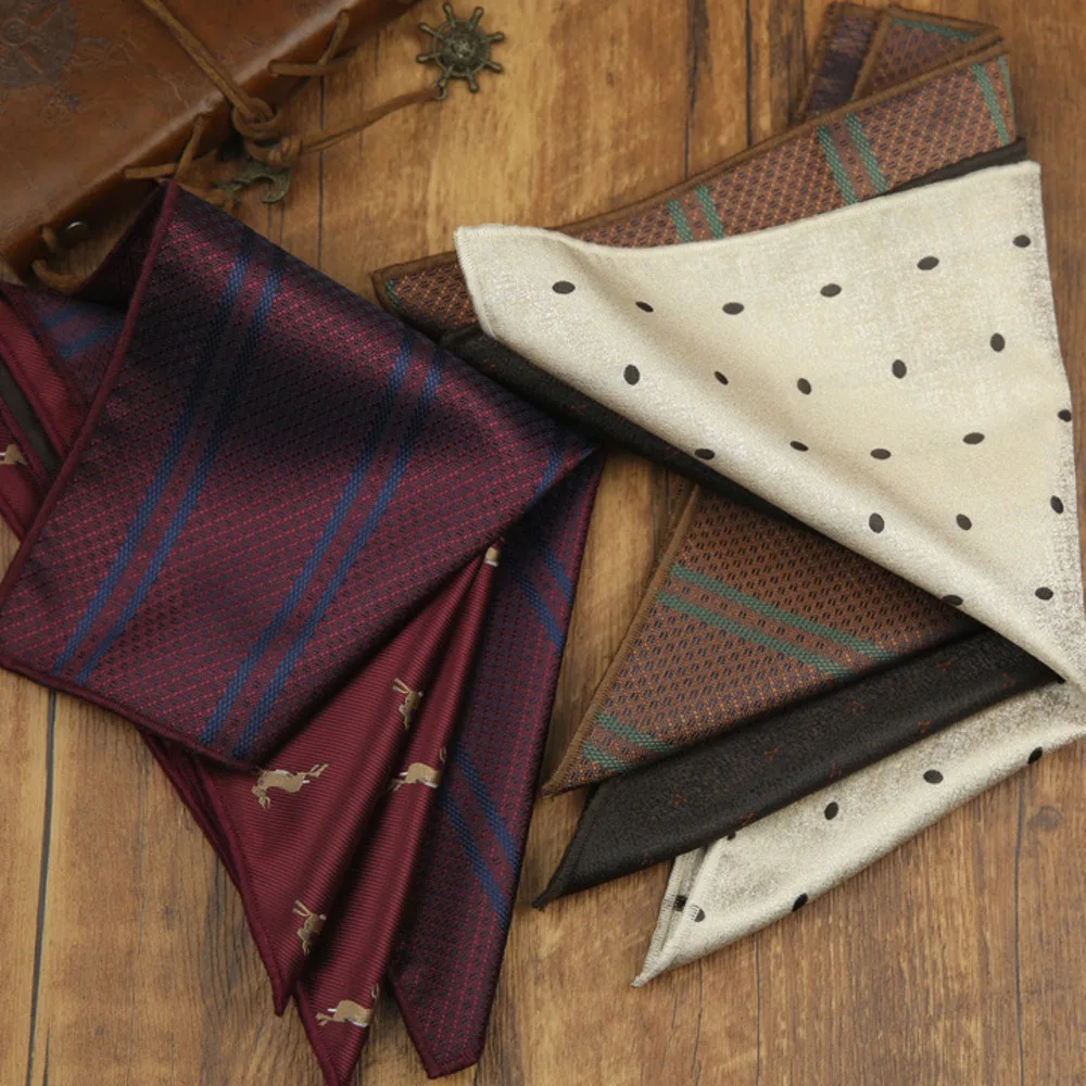 New Trendy Plaid Paisley Polyester Pocket Square Men's Formal Navy Brown Handkerchief Towel Groom Wedding Suit Hanky Host Chest