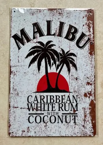 MALIBU CARRIBEAN WHITE RUM METAL SIGN BAR MAN CAVE BEER PUB KITCHEN 20 x 30cm