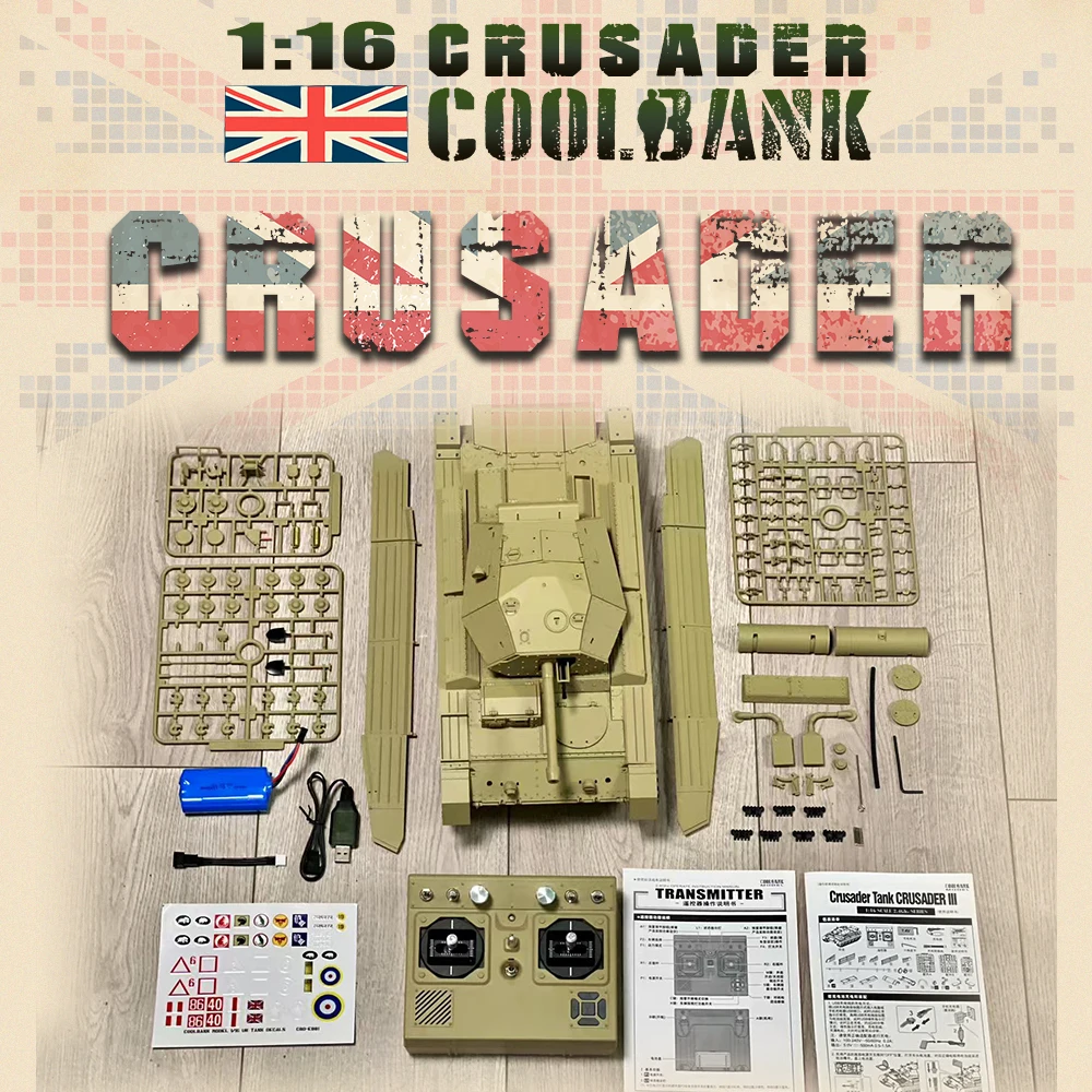 Coolbank 1/16 Skala Brytyjski Czołg Crusader MK III Zdalnie Sterowany Model Militarny Zabawki z Dźwiękiem Światłem Dymieniem RC Pojazd dla Chłopców