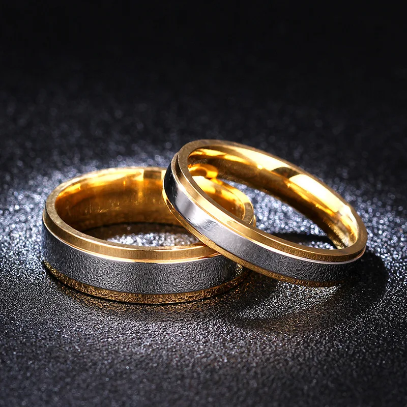 4/6MM Women\'s Wedding Ring Double Color Gold Silver Stainless Steel Customized Male and Female Name Date Wedding Ring Jewelry