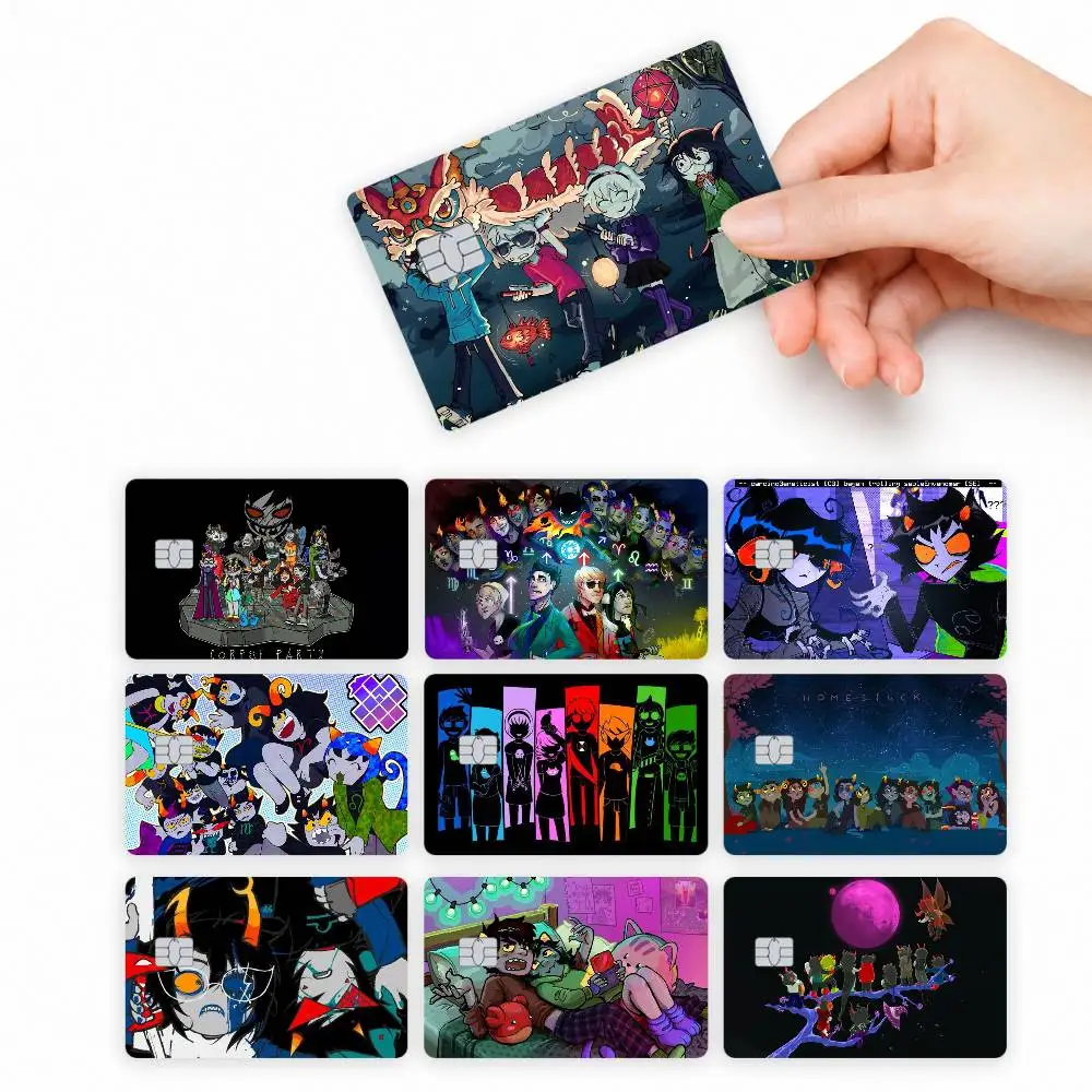 Anime H-Homestuck T-Trolls   4pcs Credit Card Skin Stickers Suitable for Bank Debit Subway Bus Transit Pass Decorative Cover