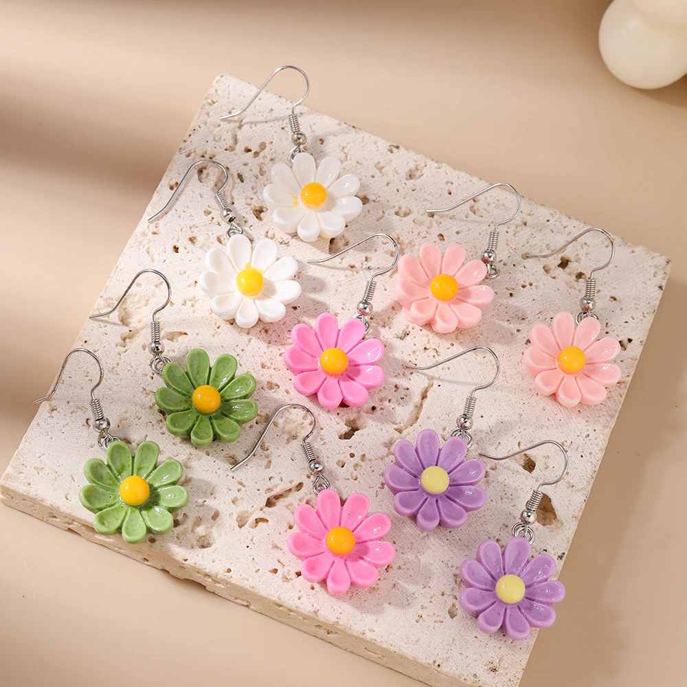 Aihua 10 stücke Neue Nette Mini Kawaii Blumen Ohrring Set Acryl Cartoon Blume Charme Ohrringe Frauen Mädchen Trendy Schmuck Geschenke – Detail 2