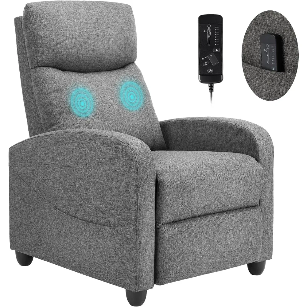 Massage Fabric Small Recliner Home Theater Seating with Lumbar Support, Adjustable Reclining Chair with Padded Seat Backrest