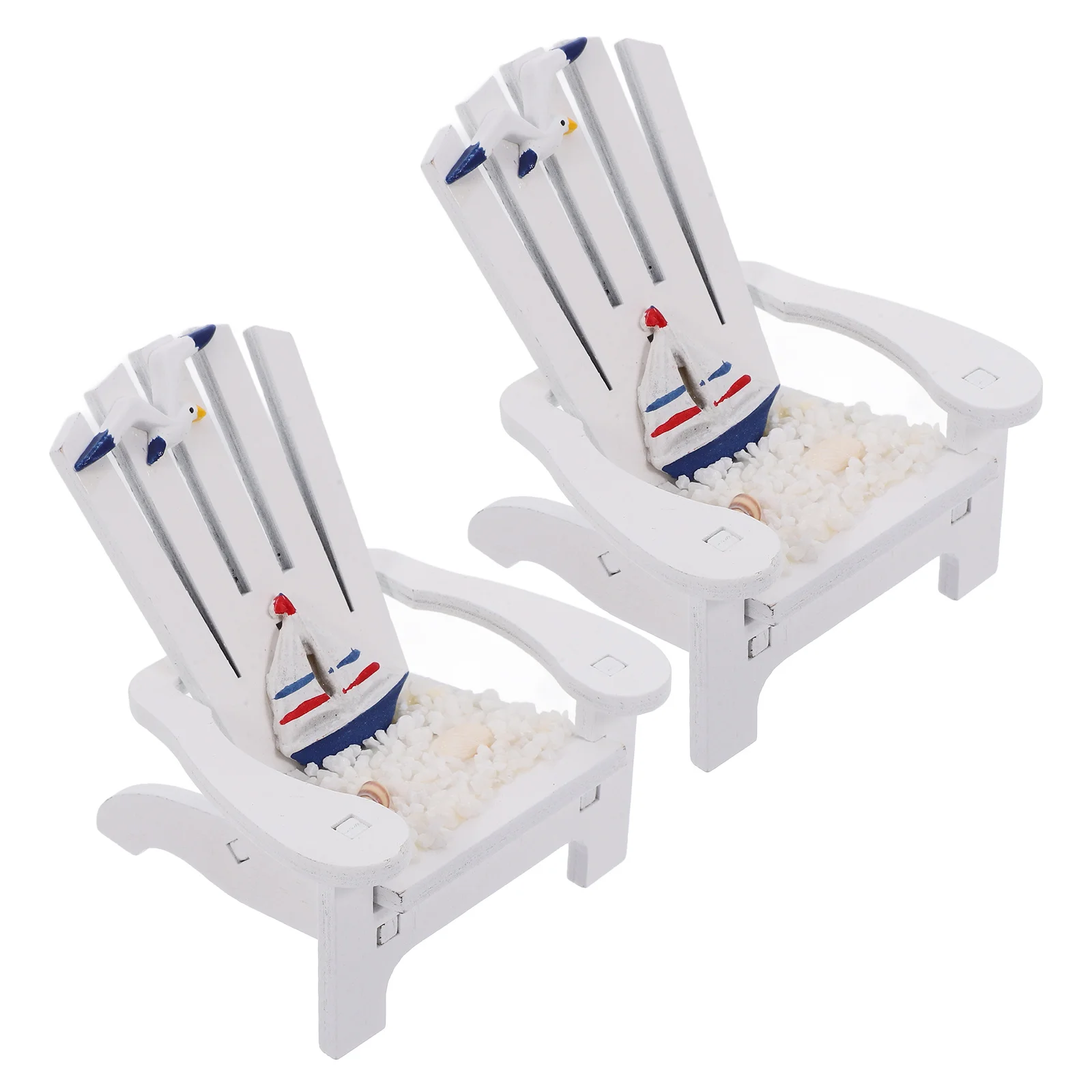

2pcs Mini Chair Decorations Wooden Mediterranean Style Home Nautical Decor Coastal Small Miniatures Bedroom Ornament