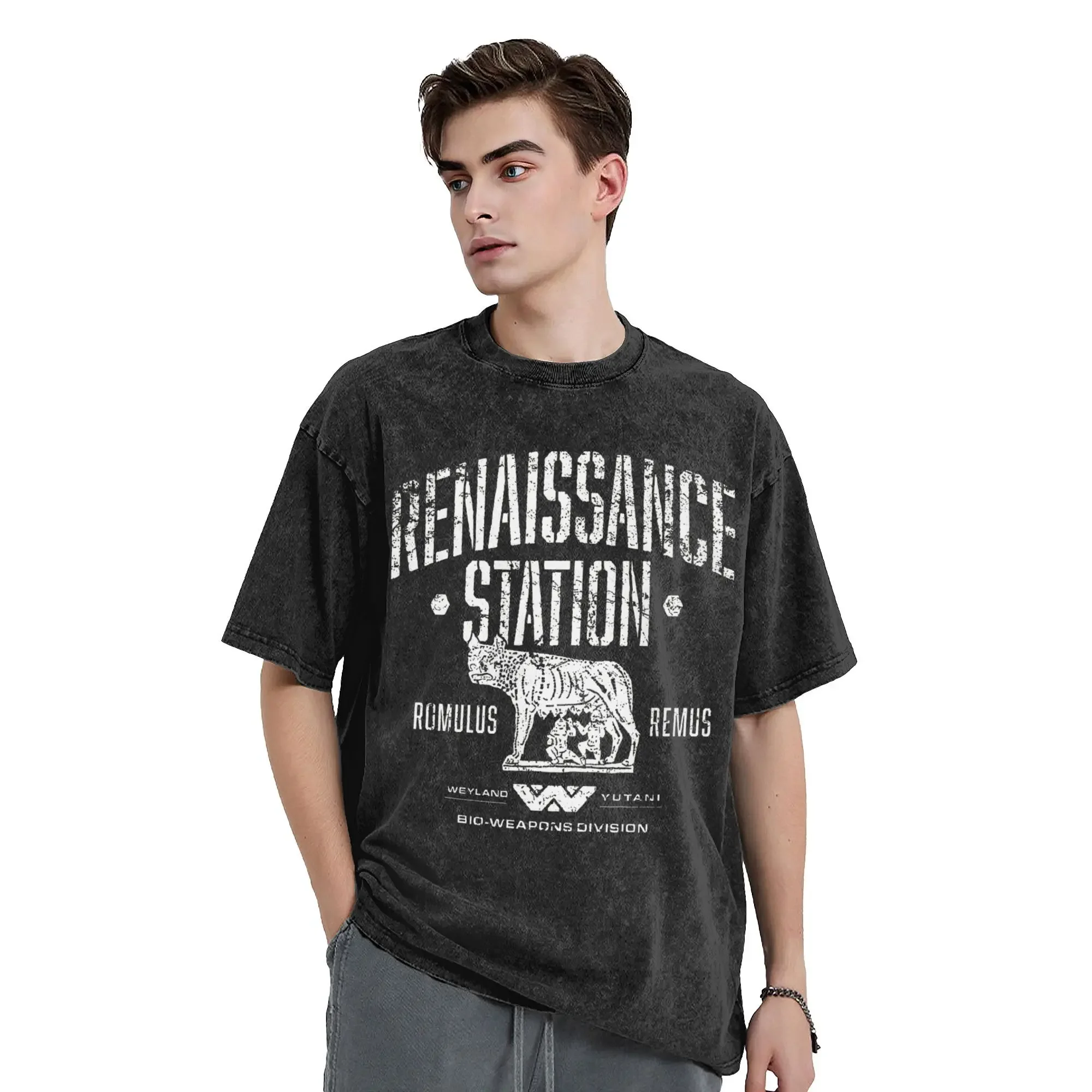 Women Men Alien Romulus T Shirt Printed Vintage Washed Alien Renaissance Station Harajuku T-Shirts
