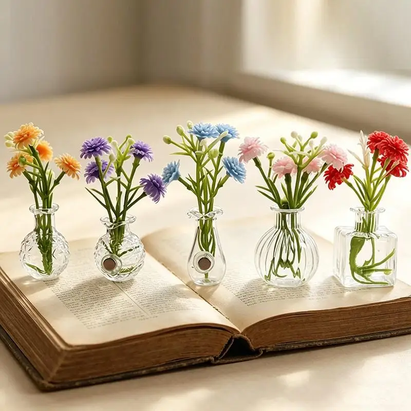 1/5 PCS Mini Glass Vase Fridge Magnet DIY Porcelain Flower Vase Refrigerator Message Sticker Plant Magnet Home Decor Gift