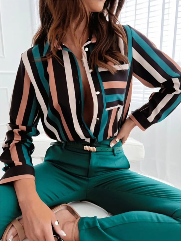 

Summer New Fashionable Single-Button Women's Shirt Multicolor Trendy Ladies' Blouse Slim Fit Full Sleeve Top Female Clothing