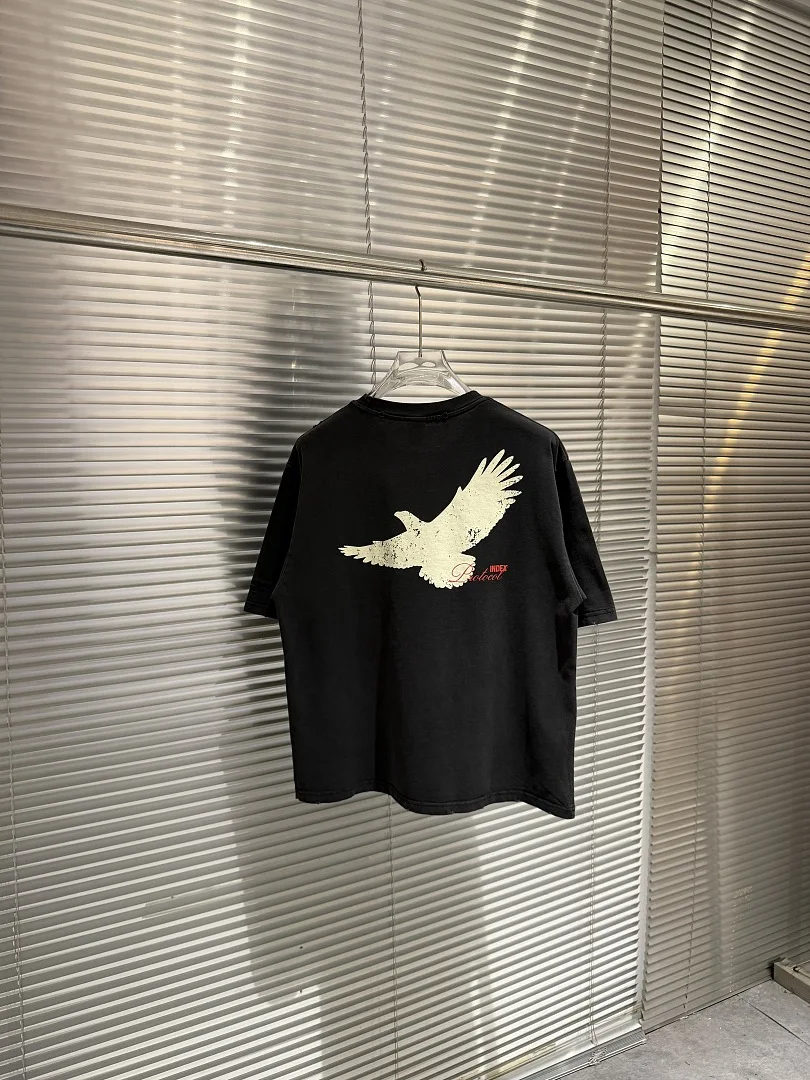 26FW Pigeon Printed Washed Vintage Distressed Casual Loose Short-Sleeve T-Shirt