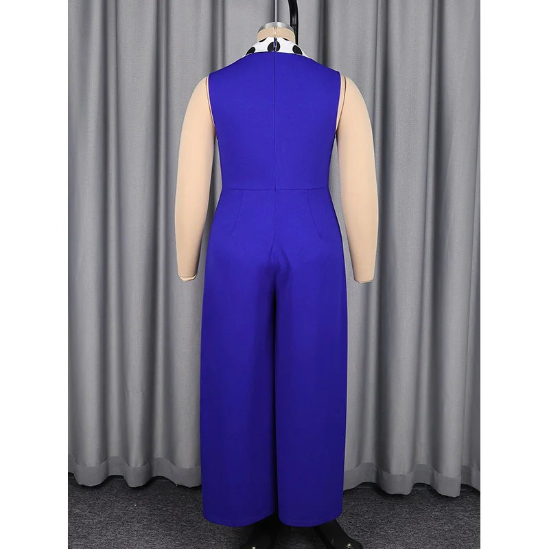 Picture 6: Slergiri Plus Size Polka Dot Notched Neck Sleeveless Jumpsuit Women Summer Party Elegant Office Lady Pleated Wide Leg Pants