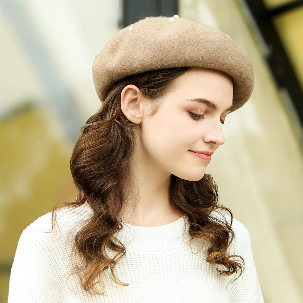 

Fashion Korean-style Pearl-decorated Berets Caps for Women British Retro Hat Warm Cute Student Painter Hats for Women Beret Hat