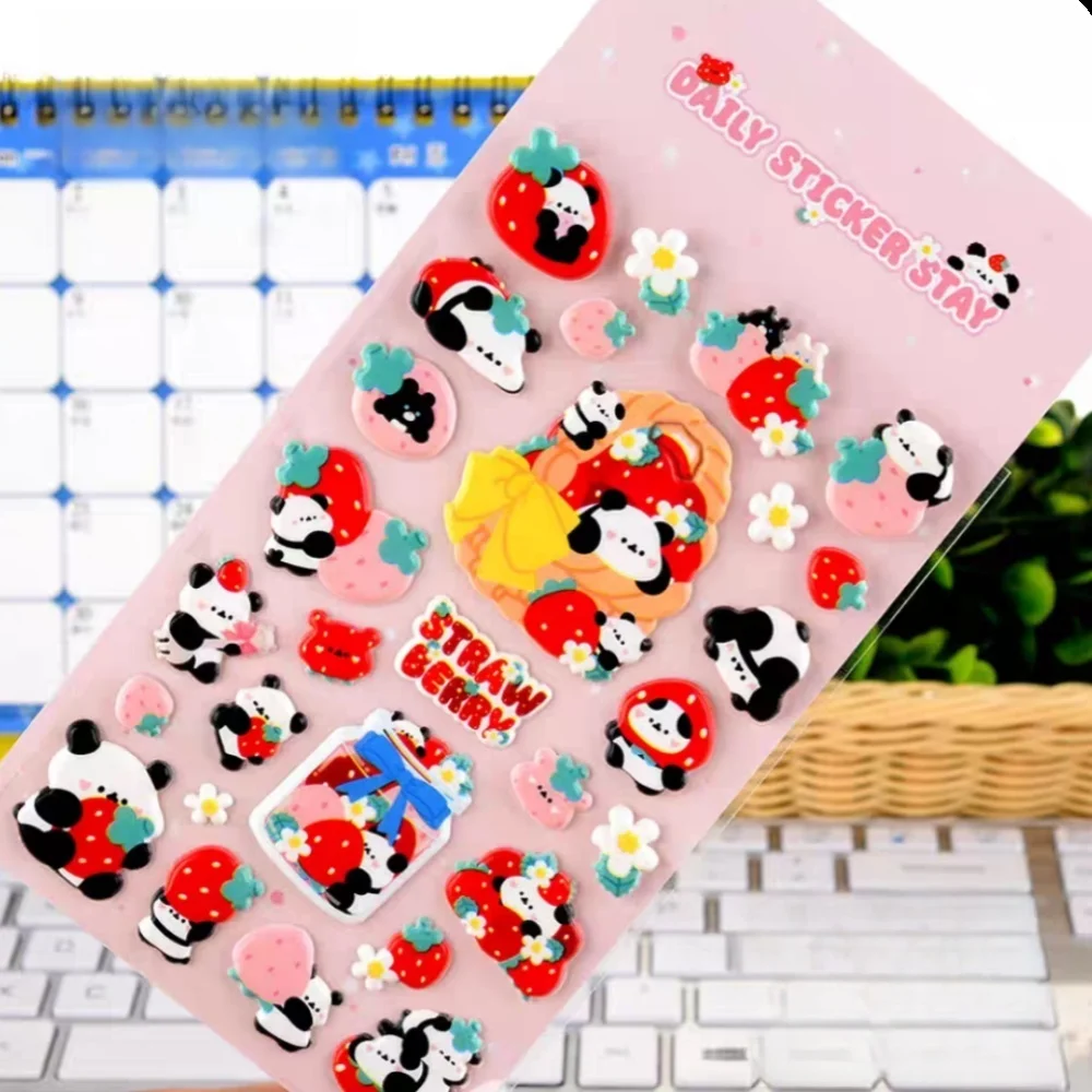 Korean Import BONITO Cute Strawberry Panda Puffy 3D Stickers Scrapbooking Diy Journal Stationery Sticker Decor School Supplies - view 2