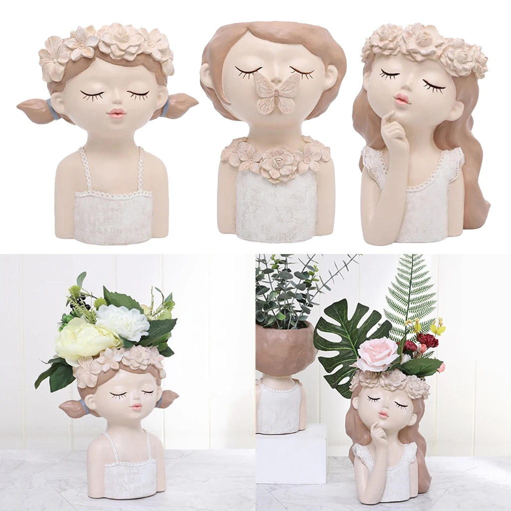 

Lovely Girl Resin Plant Pot Container Flower Bonsai Pot for Home Decor