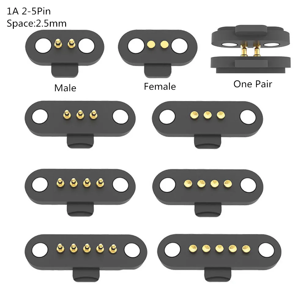 2pcs 1A Magnetic Pogo Pin Connector 2 3 4 5 Positions Pitch 2.5MM Spring Loaded Pogopin Male Female Contact Strip