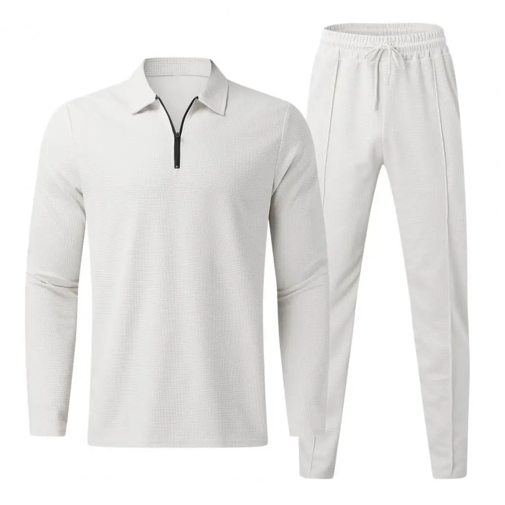 Heren Regular Fit Pak Heren Trekkoord Trainingspak Set Met Lange Mouwen Broek Elastische Taille Effen Voor Herfst Casual