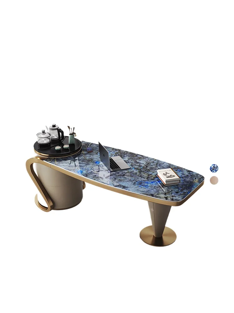 Light luxury rock slab tea table Modern simple office Kung Fu tea table Designer solid wood tea table