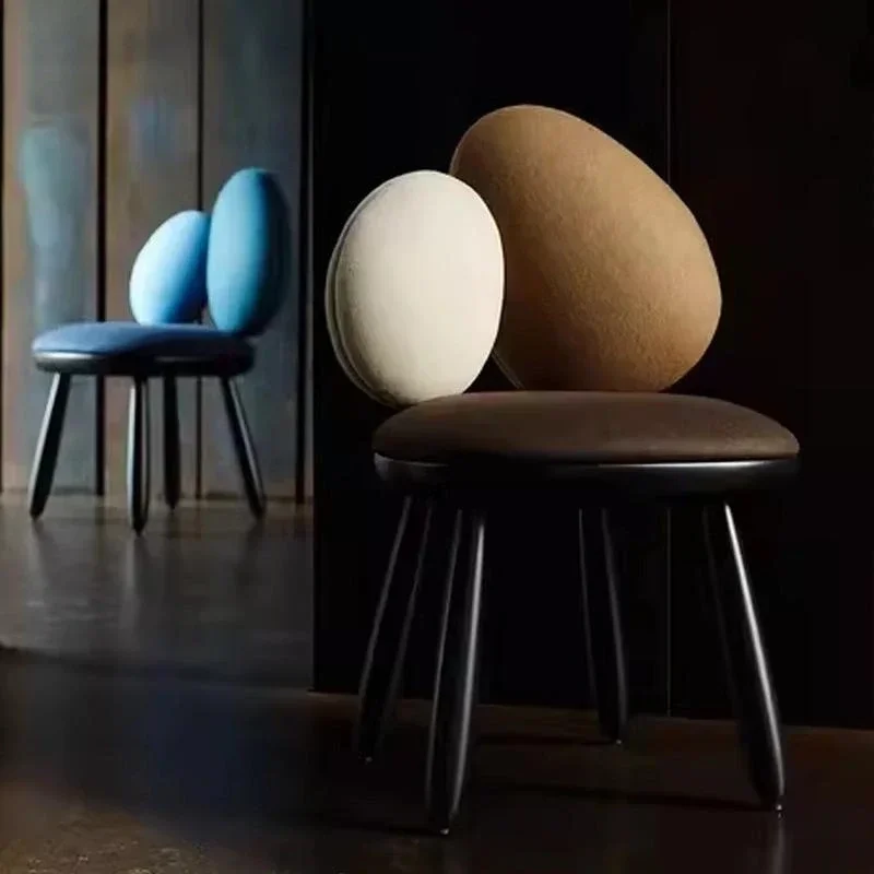 Internet celebrity makeup chair model room living room casual dining chair modern art solid wood pebble dining chair