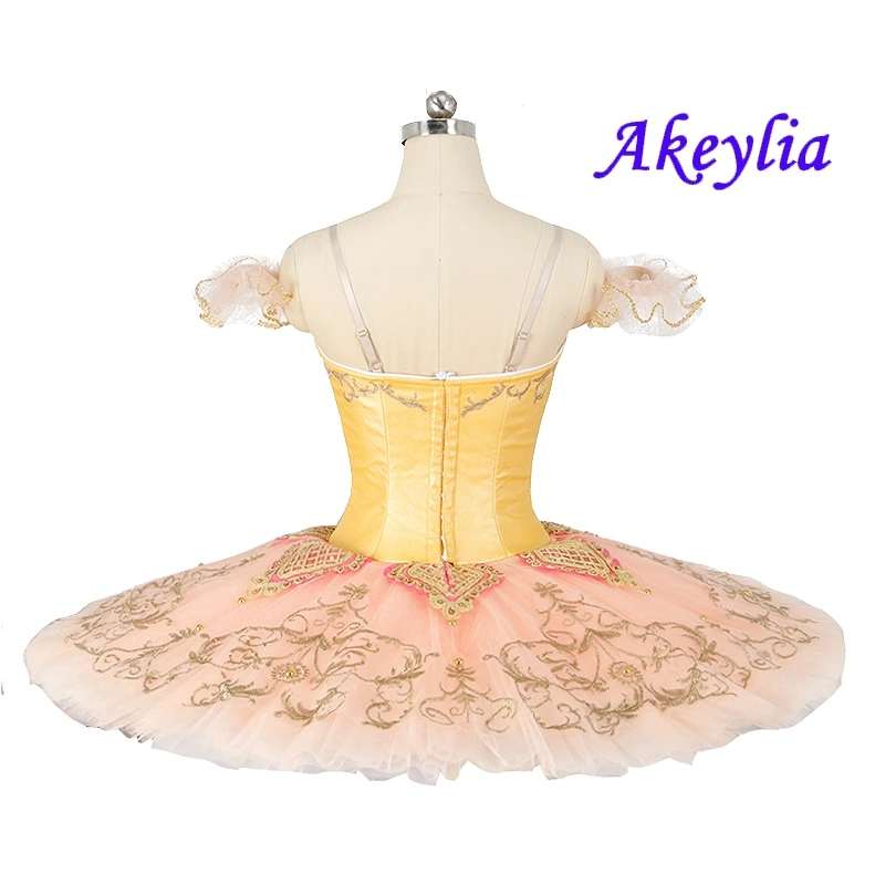 Yellow Peach Adult Professional Ballet Tutu Women Fairy Doll Ballet Costumes Pancake Tutu pink for girls competition JN9229B