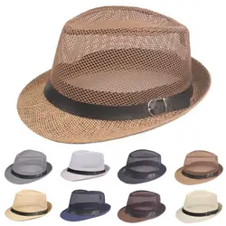 Wholesale & Dropshipping ！Men Fedora Wide Brim Mesh Spring Summer Pure Color Low-profile Sunshade Hat For Outdoor