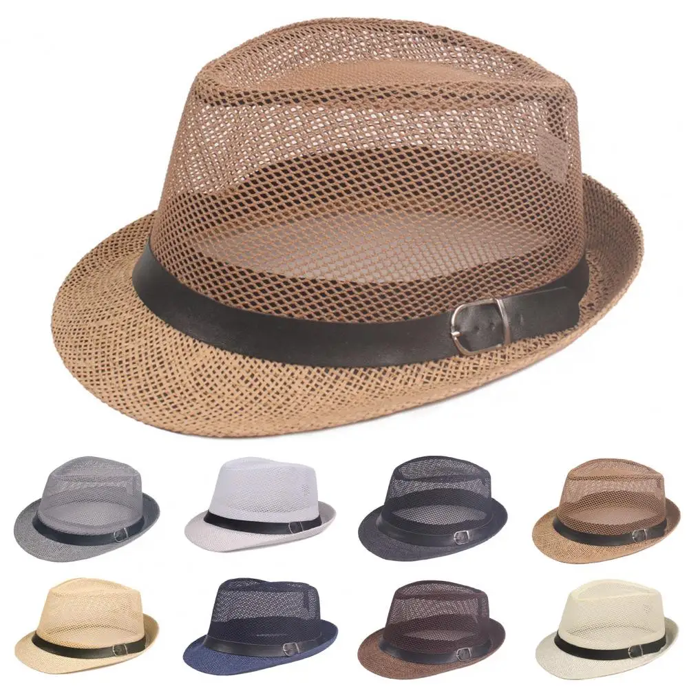 Sprzedaż hurtowa & Dropshipping! Męska Fedora z szerokim rondem siatka wiosna lato czysty kolor kapelusz przeciwsłoneczny niskoprofilowe na zewnątrz