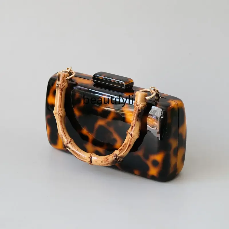 zq Women's Acrylic Leopard Print Dinner Bag Amber Handbag Shoulder Crossbody Wedding Clutch