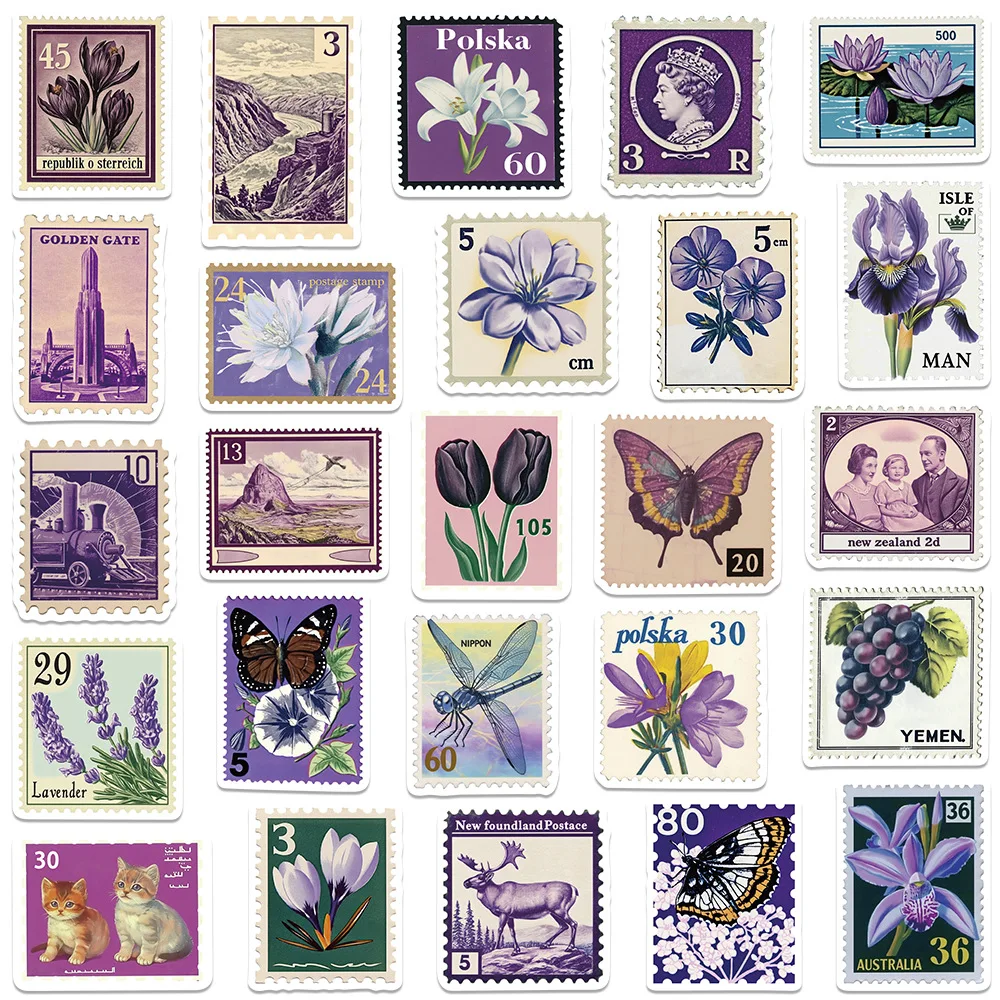 10/30/50PCS Ästhetische Lila Blume Stempel Aufkleber Cartoon DIY Reise Gepäck Laptop Kind Klassische Spielzeug Aufkleber graffiti Aufkleber
