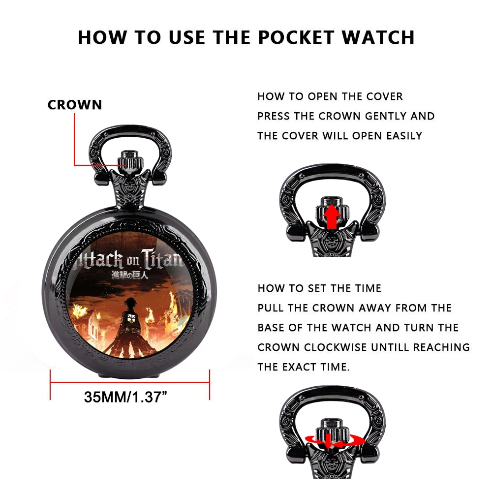 Vintage Pocket Watch Anime Attack on Titan Quartz Pocket Watches FOB Chain Clock Pendant Necklace Watch Men Women Children Gift