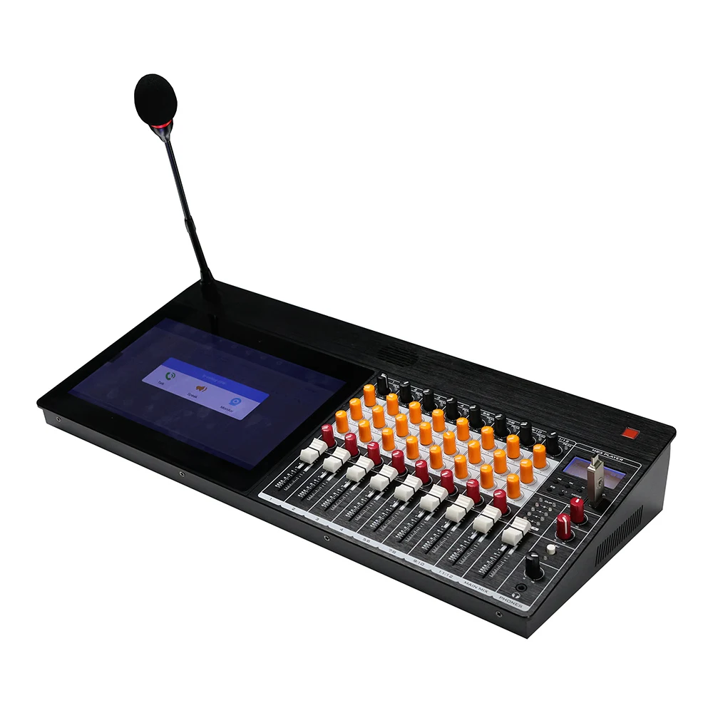 IP Wireless Network Partition Paging Intercom System with Microphone Built-in Siren Portable Design Mixer Input for Broadcast