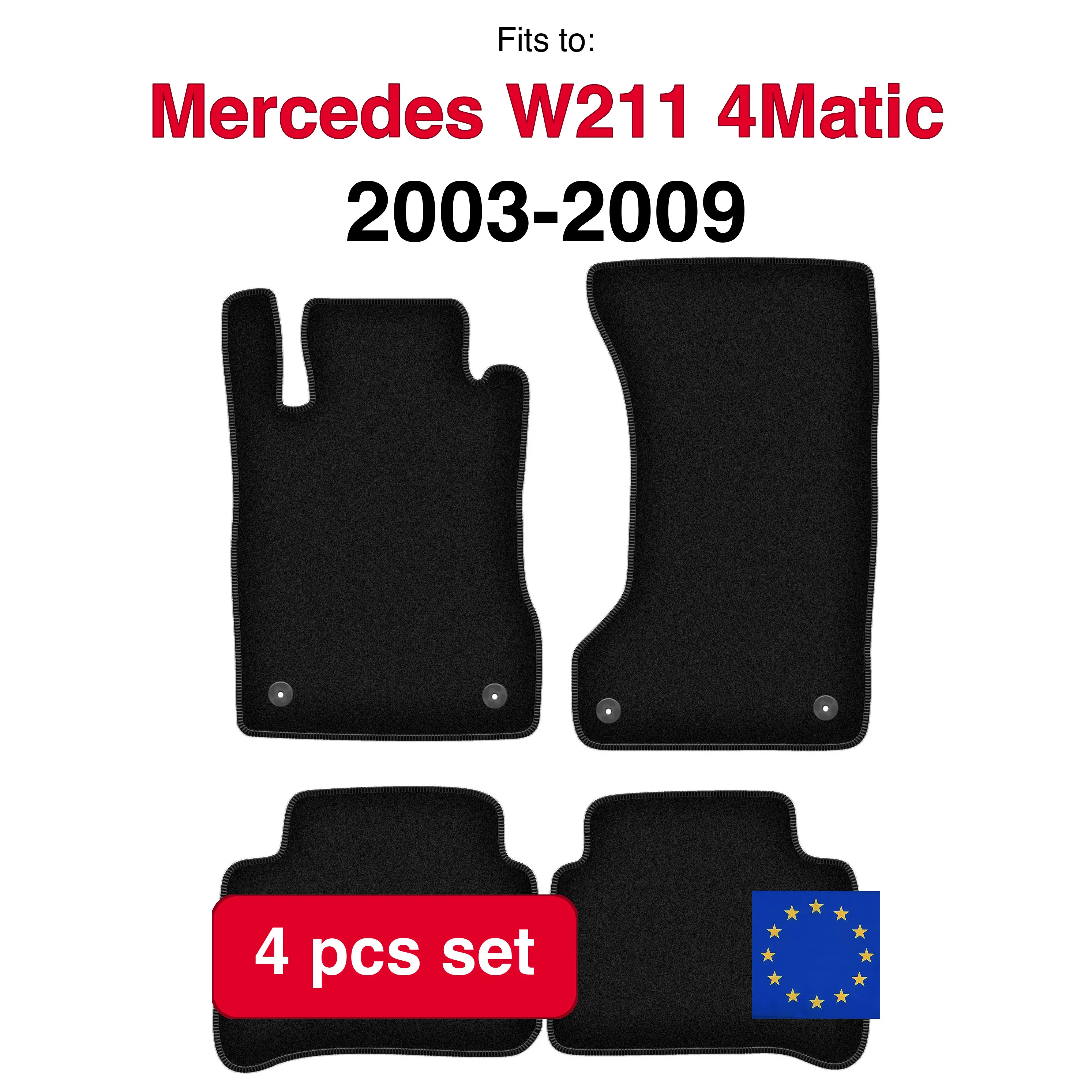 Velour tapijtset voor Mercedes W211 4Matic sedan stationwagen (2003-2009) - Zwart (4 stuks) auto passende automattenset