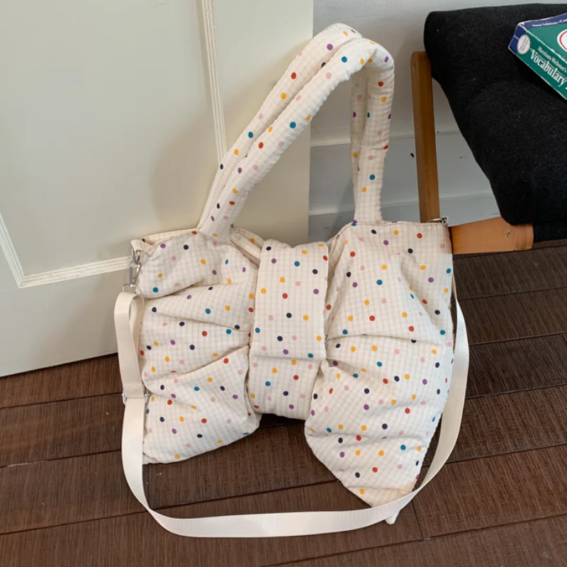

Colorful Polka Dot Tote Bag Korean Niche Fashion Bow-shaped Women's Shoulder Bag Lightweight And Large-capacity Commuter Bag