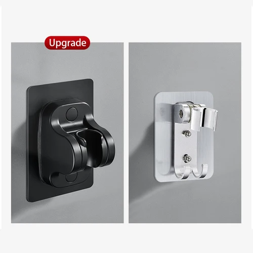 Imagen 2 del producto Estante de ducha con ventosa, montaje en pared, cabezal de ducha ajustable, sin perforaciones, soporte negro, accesorios de baño