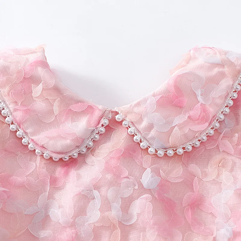 Autumn Girls Tutu Dresses Long Sleeve Fluffy Princess Dress Pearl Sweet O-neck Mesh Party Children\'s Clothing Vestidos L335