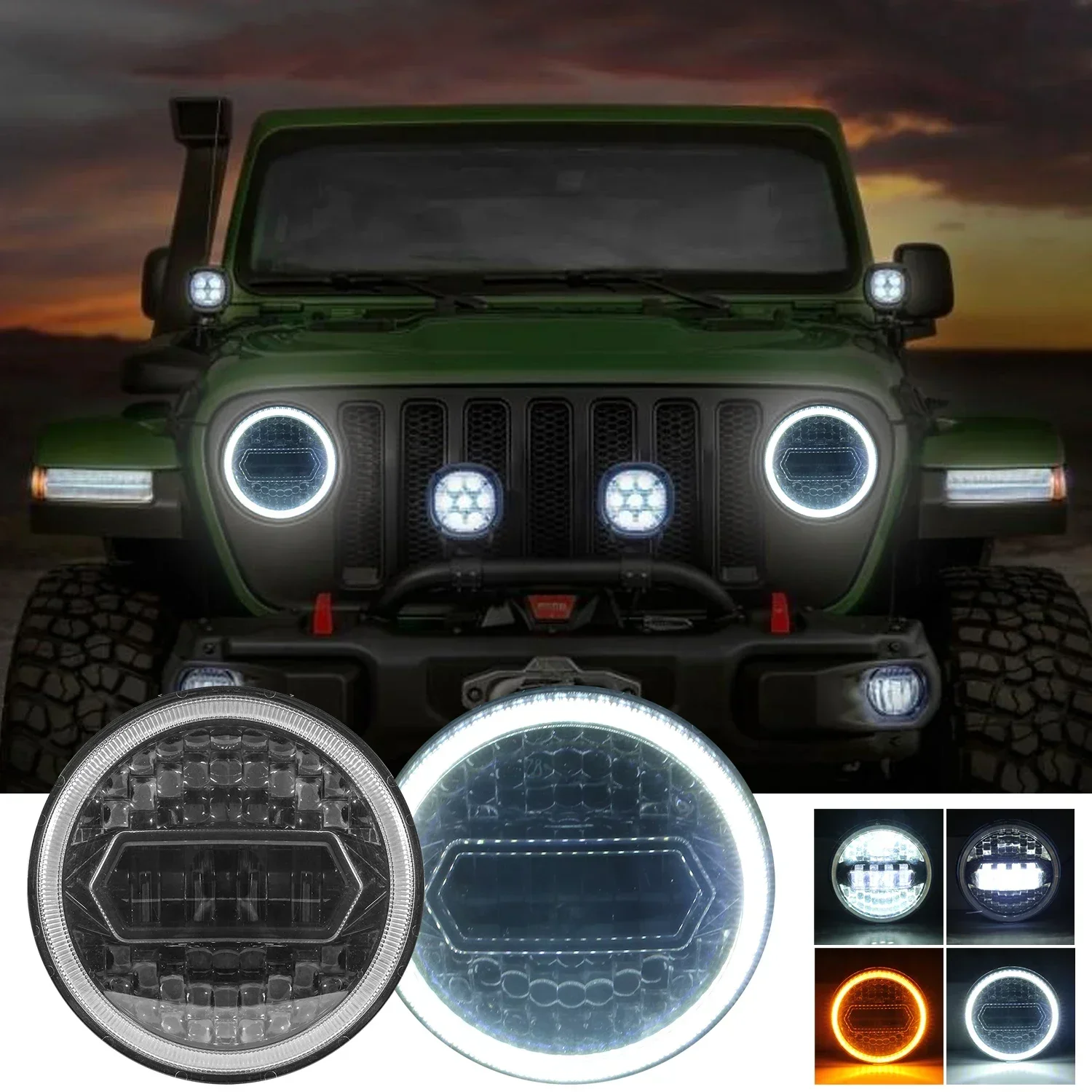 HYNBYZJ Harley Motorcycle 7Inch LED Headlight Car modification off-road light Compatible Jeep Wrangler JK Daytime running lighte