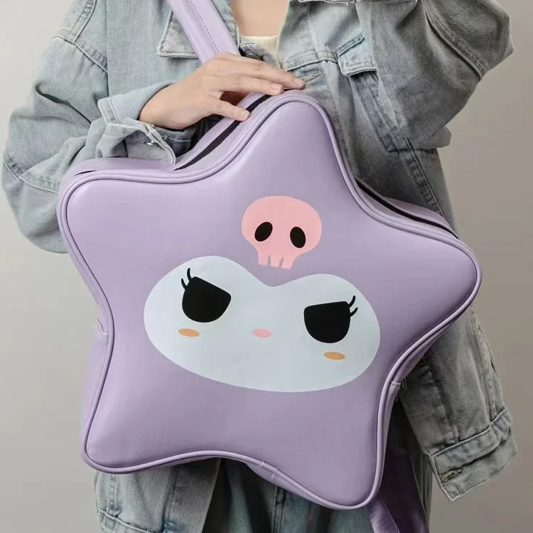 Sac à dos en PU de grande capacité pour femme, pentagramme créatif mignon, style Sweet Spice, Kuromi Kitty Cinnamon Dog, Y2K