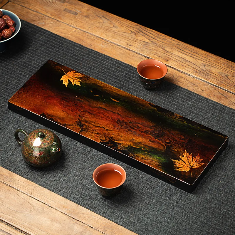 Natural lacquer ware Chinese large paint dry brewing tea tray tea set tray table household living room tea room decorative tray