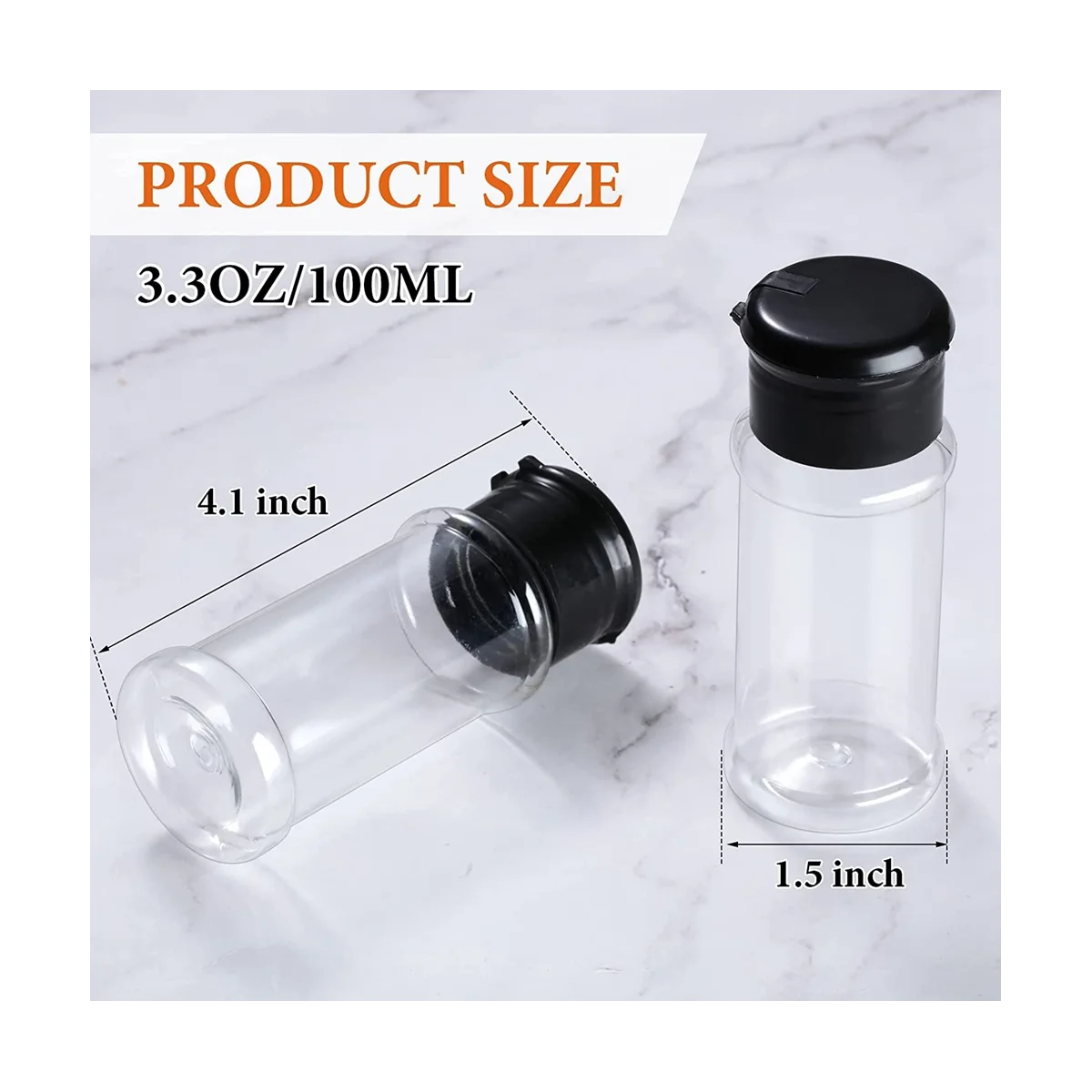 50Pcs Plastic Spice Jars with Shaker Lids Spice Containers Plastic Spice Bottles Seasoning Shaker Jars 3.3Oz/100Ml Black