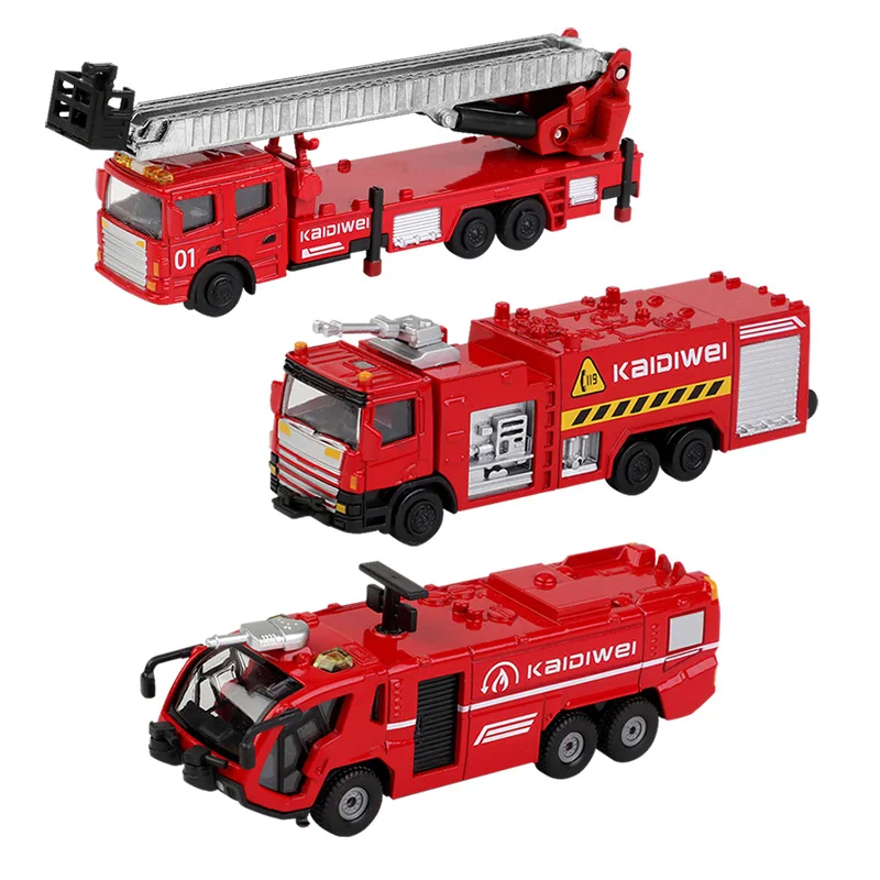 Kdw Fire Trucks Model Set 3In1 1/72 Diecast Simulation Alloy Engineering Truck Crane Lift Car Kids Collection Toy Gift