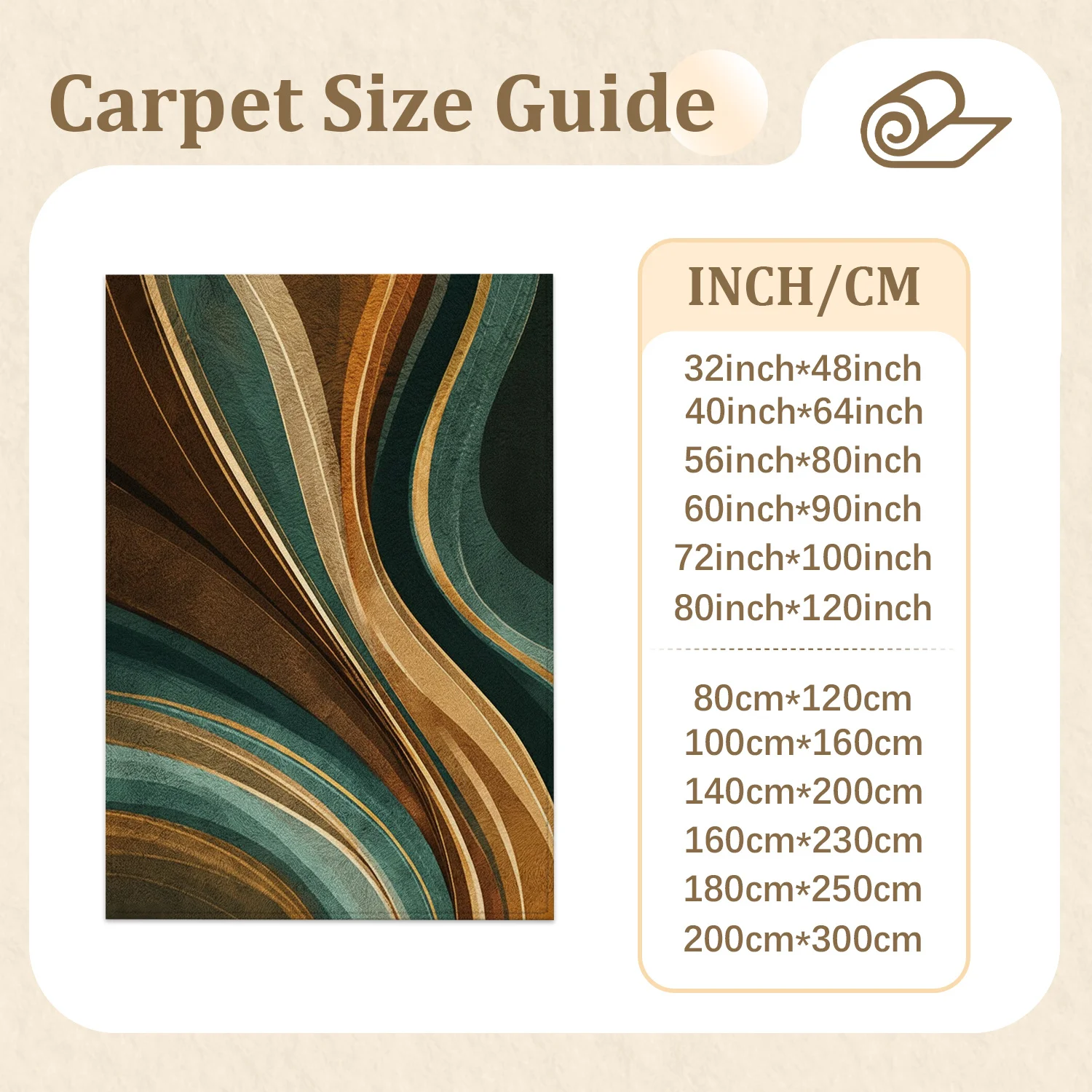 Large Indoor Area Rug, Soft Velvet Low Pile Non-Slip Machine Washable, Abstract Teal Brown Gold Wavy Pattern Floor Rug for Living Room Bedroom, Modern Decorative Indoor Home Rug