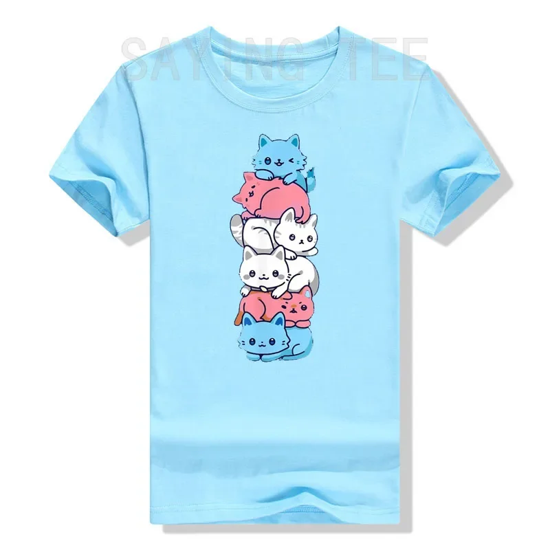 Funny Kitten LGBTQ Apparel Transgender Pride Cat LGBT Trans Flag Cute Cats Pile Gifts T-Shirt Anime Kitty Lover Graphic Tee Tops