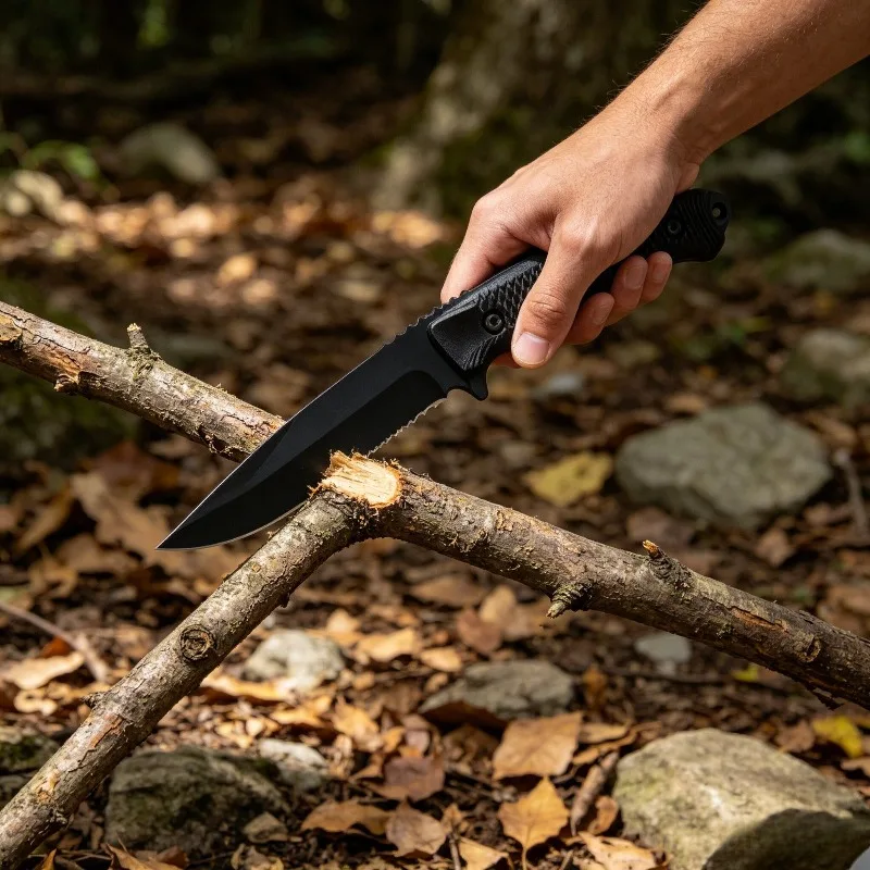 Edelstahl-Outdoor-Messer mit geradem Griff, tragbares Messer für Camping, Holzhacken und Überlebenssituationen – Detail 2