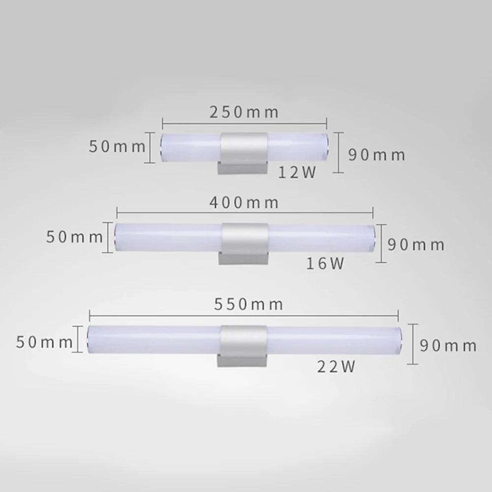 Impermeável LED Mirror Light, Lâmpadas de parede, Tubo moderno, Iluminação do banheiro, 12W, 16W, 22W, AC85-265V