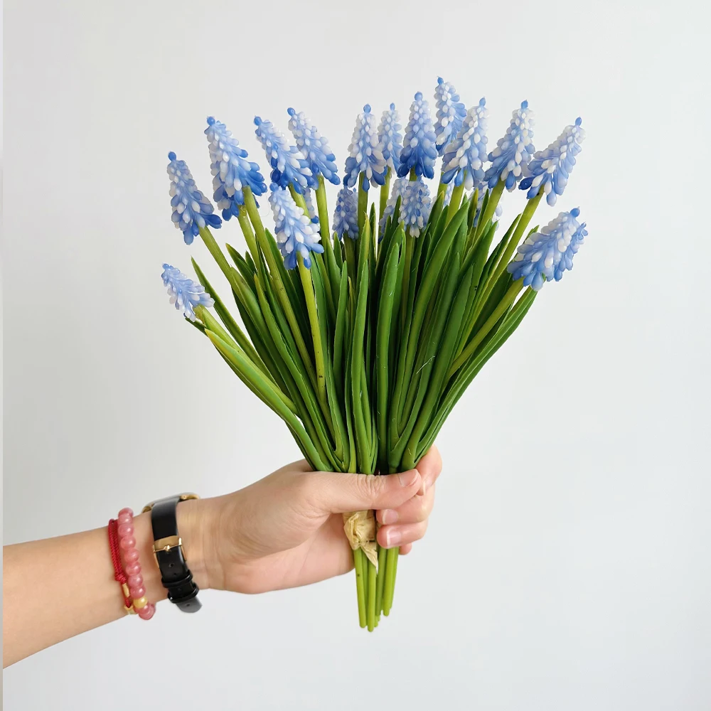 Blue Grape Hyacinths Artificial Flower Bouquet Small Artificial Hyacinth Decoration Bridal Wedding Bouquet Floral Arrangement