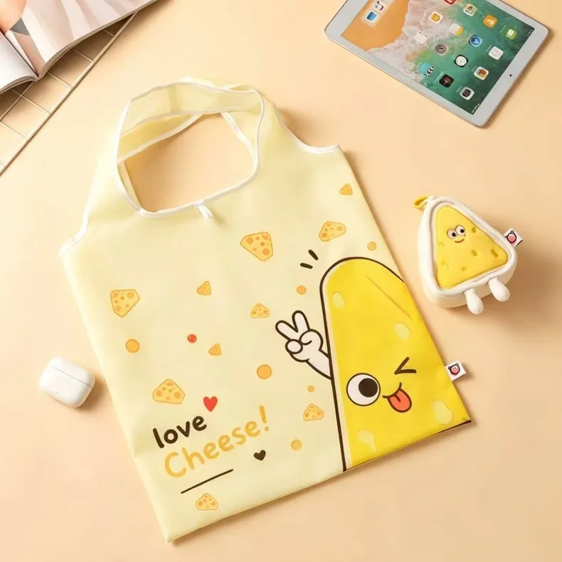 Cute Shopping Bag Foldable Tote for Supermarket Grocery Travel Reusable Plush Handheld Bag Large Capacity Portable Durable