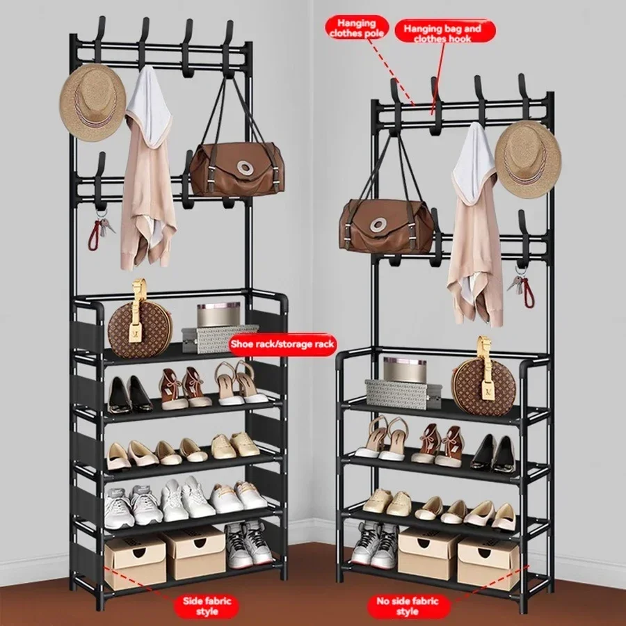 

Simple Floor Standing Clothes Rack Combination For Home Use, Multifunctional Bedroom, Living Room, Clothes Hanger, Shoe Rack