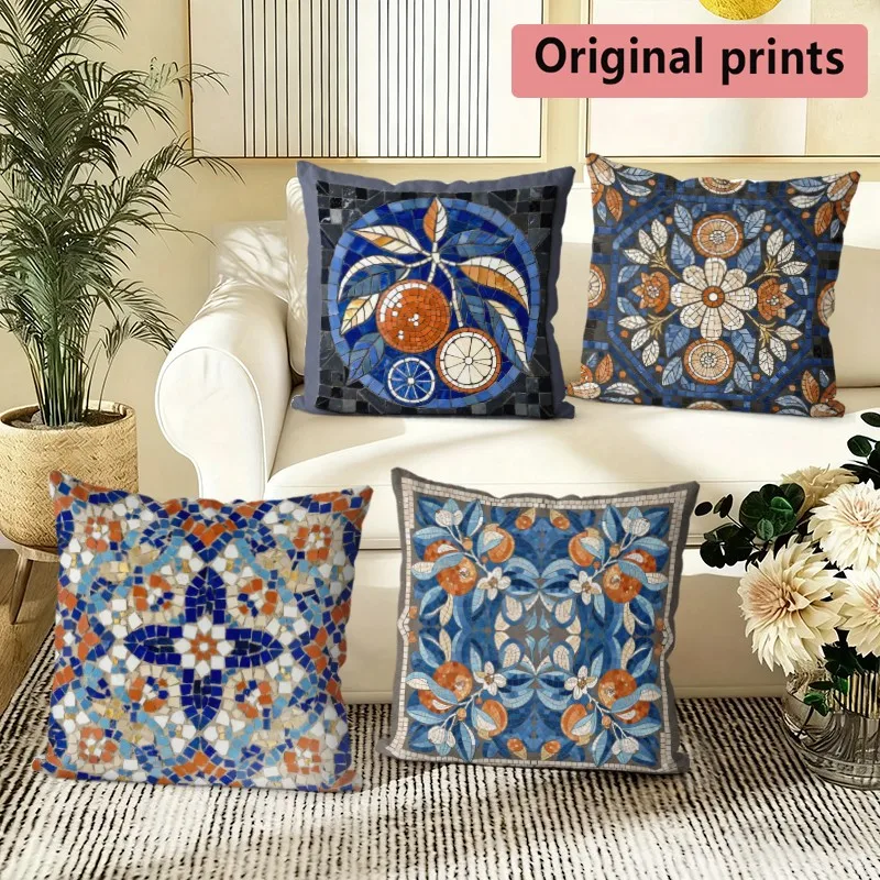 Bohemian Mosaic Floral Pillow Covers Pattern Cushion Cover Suitable for Sofa Bedroom Car Pillow Cover