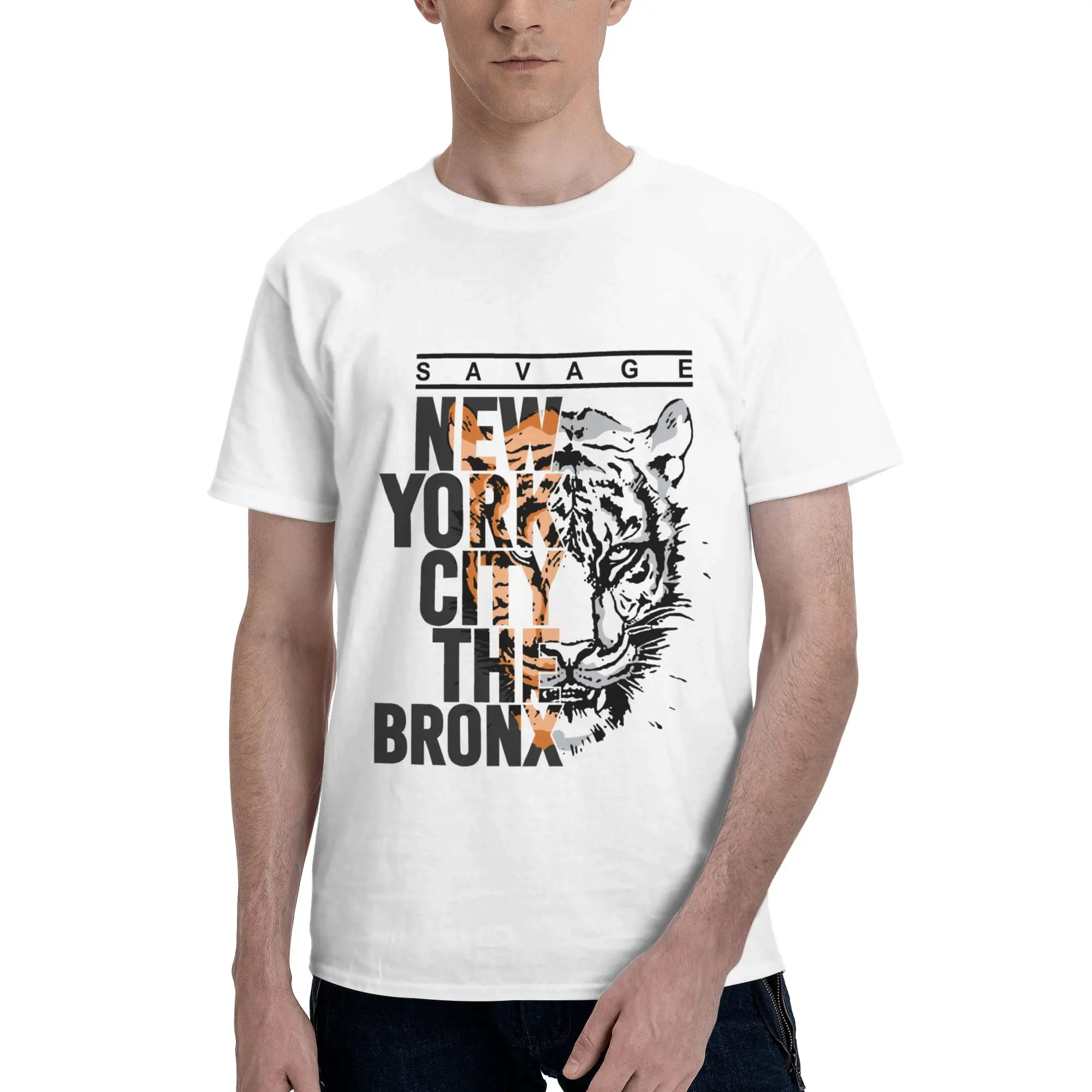 Savage New York City Bronx Tiger Print Men's T-Shirt Clothes Tee Shirt Short Sleeve fugees Cotton