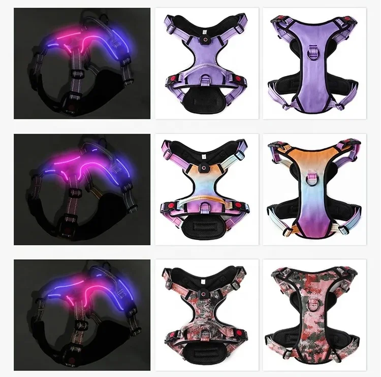 Hot Sale Night Safety Pet LED Lights Harness Dog Harness Adjustable Customization Pet Led Dog Harness