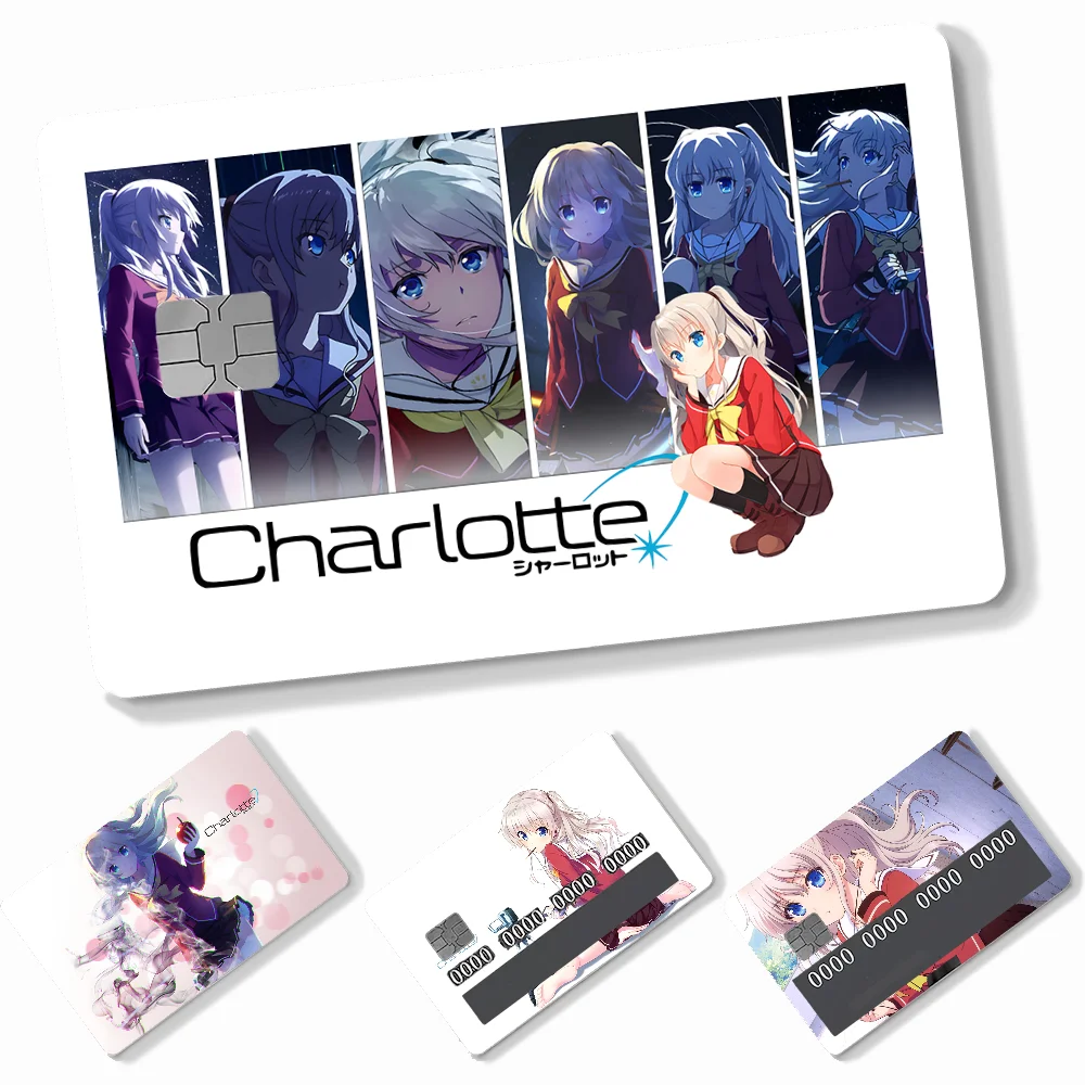Pegatinas de personaje de Anime Charlotte Tomori Nao, 4 Uds., pegatinas de piel de tarjeta de crédito de PVC, película protectora autoadhesiva extraíble