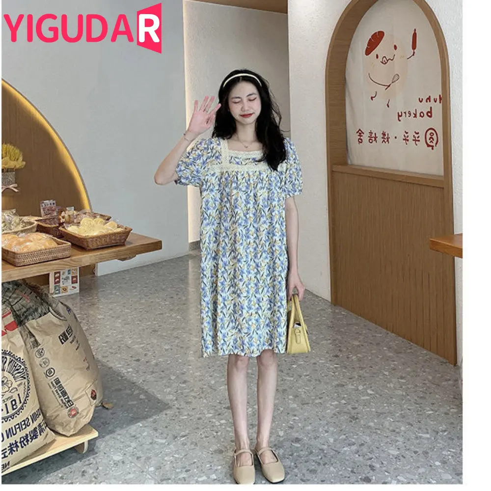 Pregnant Women Summer Clothes Short Sleeve Dresses Outwear Floral Printed Maternity Lady Elegant Dress Sweet Pregnancy Clothing