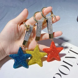 Creative full diamond five pointed star keychain with double-sided clay inlaid diamond bag pendant, couple keychain