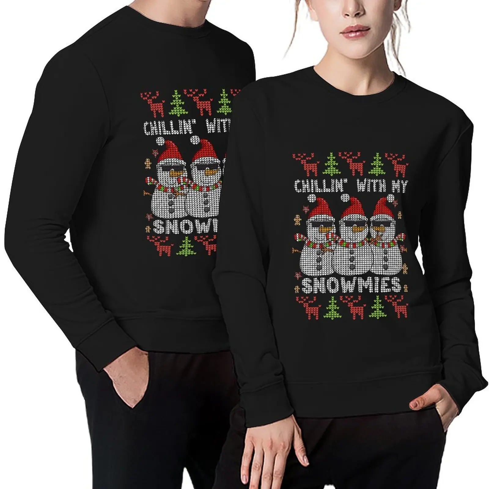 

Showman and friends chillin with my snowmies ugly Christmas sweater humor Pullover fashion men men clothing hooded sweatshirt